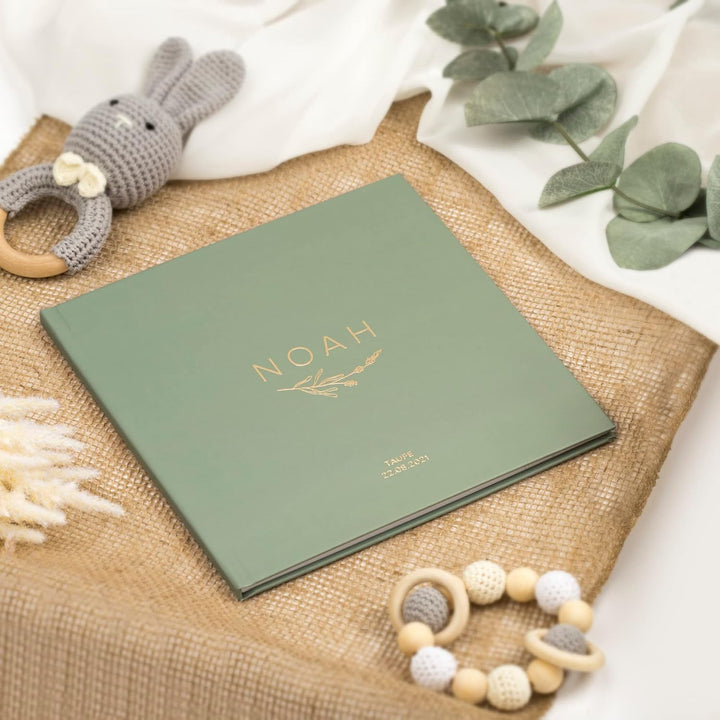 KIDDO Gästebuch zur Taufe, PERSONALISIERT, mit Veredelung in Gold, Silber oder Roségold, Taufbuch, B