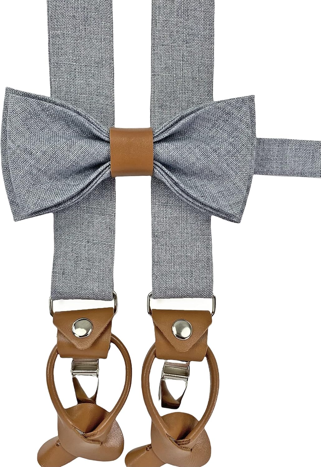 LINILI Leinen Accessoires SET: Fliege, Hosenträger, Einstecktuch, Manschettenknöpfe- Fliege Bereits