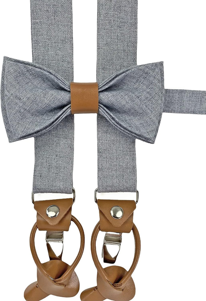 LINILI Leinen Accessoires SET: Fliege, Hosenträger, Einstecktuch, Manschettenknöpfe- Fliege Bereits