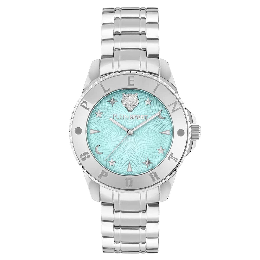 Plein Sport Damen Uhr Analog Quarz Glam Edelstahl Blau, Blau
