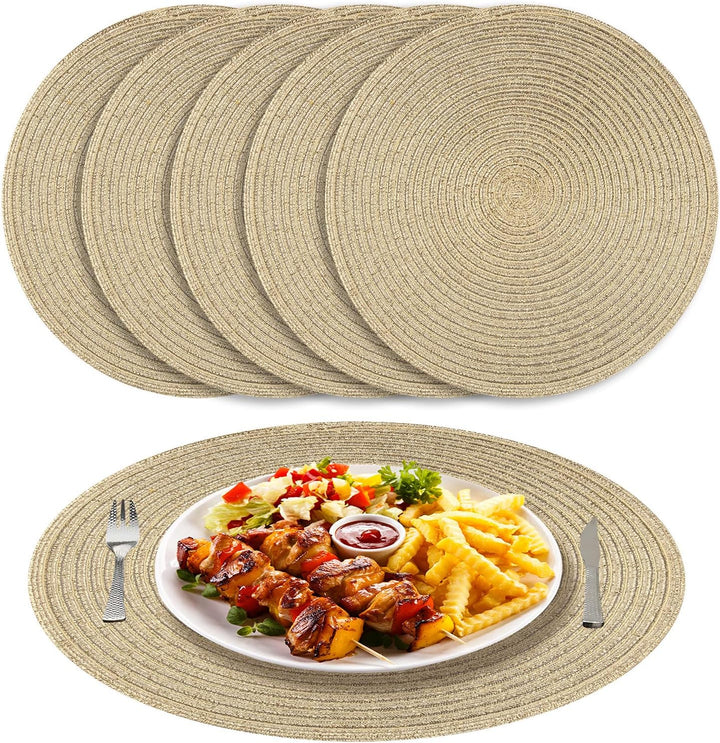 NAKIHOUSE Tischsets Abwaschbar Rund Geflochten Tischset 6er Set, 38cm Rund Platzsets Abwischbar, rut