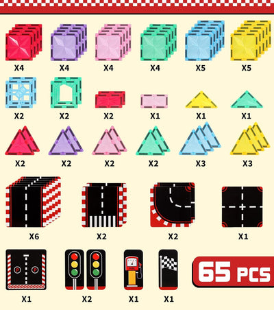 COOLJOYA Magnetische Bausteine 65 Teile | Magnetspielzeug Magnet Bausteine Strassendeckel Set für Ki