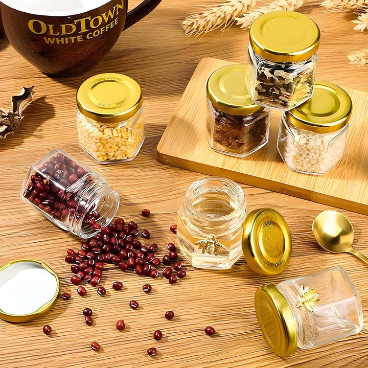 50 Stück Kleine Honiggläser 45ml, Mini Leer Marmeladengläser mit Deckel Honigglas mit Honiglöffel, B