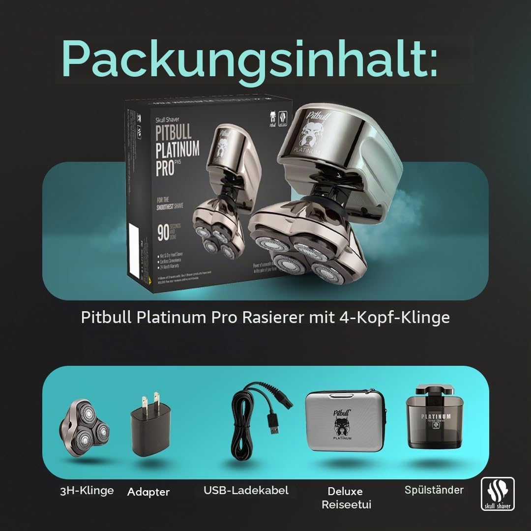 Skull Shaver Pitbull Platinum Pro PX5 - Elektrorasierer für Herren - Kabellos, Wiederaufladbar, Nass