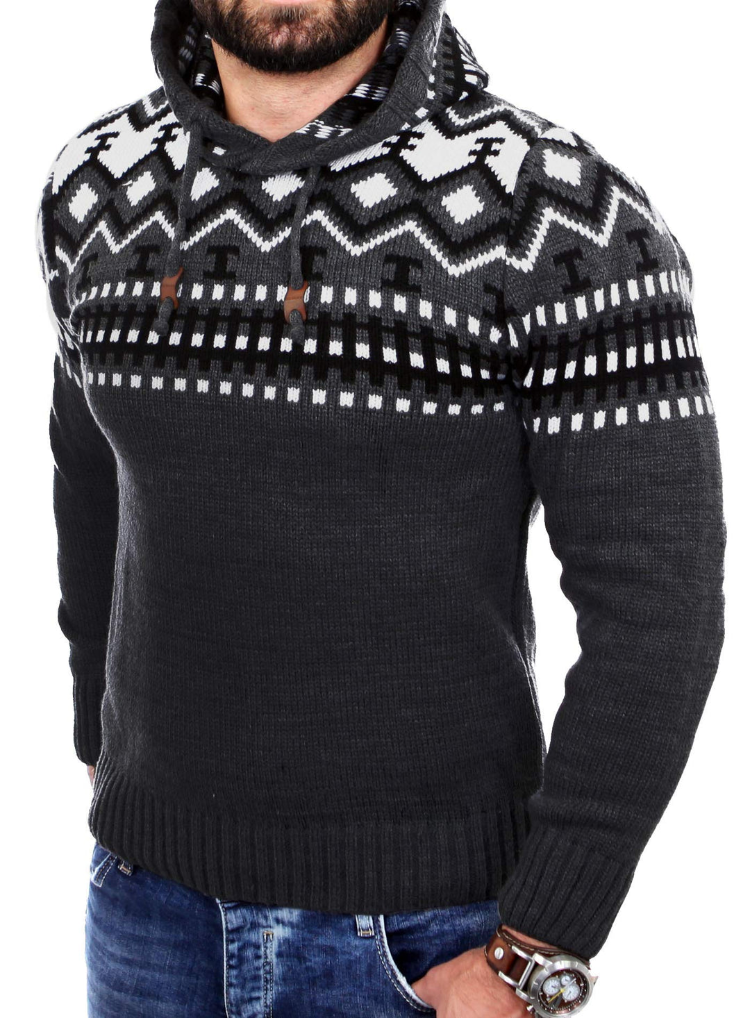 Reslad Norweger Pullover Herren Winterpullover Kapuzenpullover | Strickpullover für Männer RS-3013 X