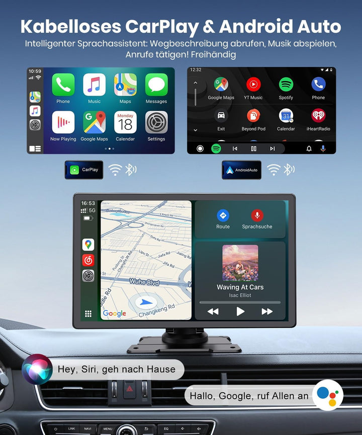 Foxpark 9.26-Zoll CarPlay Display mit IPS Touchscreen, kabelloses Apple CarPlay & Android Auto,Bluet