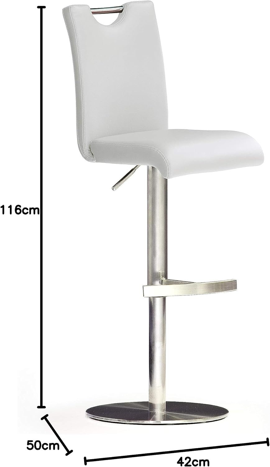 Robas Lund Barhocker Weiss mit Lehne Barstuhl drehbar 360 Grad, Hocker höhenverstellbar, PU BAR.DO,