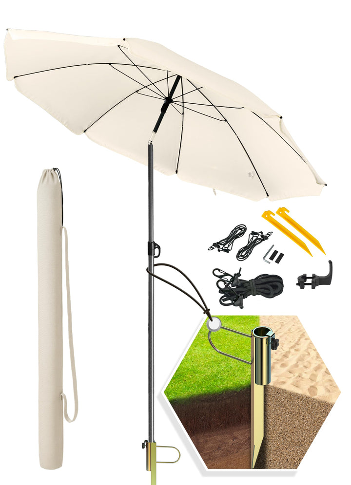 4smile Sonnenschirm Strand Ø 180 cm, 3er Set – Strandschirm windfest stabil + Schirmhülle + Rasendor