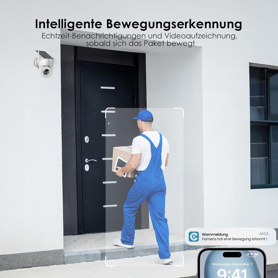 Alles in 1 Überwachungskamera Aussen Akku Solar, 2K, 100% Kabellos, 360° PTZ Kamera Überwachung Auss