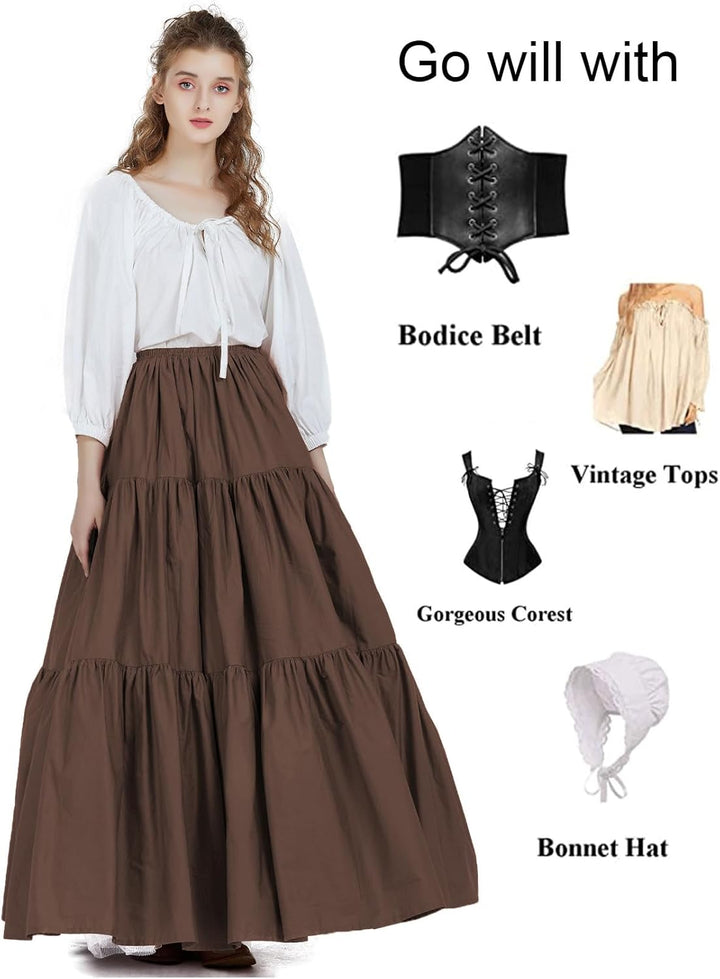BEAUTELICATE Mittelalterlicher Rock Lang Baumwolle Damen Renaissance Rock Kleidung Viktorianisch Ste