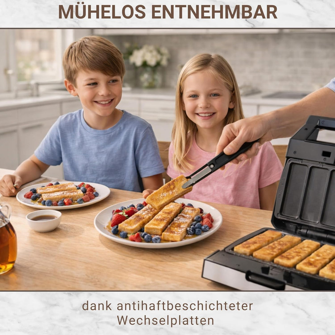 Syntrox French Toast Maker mit Wechselplatten, Edelstahl, schnelles Aufheizen, Antihaftbeschichtet,