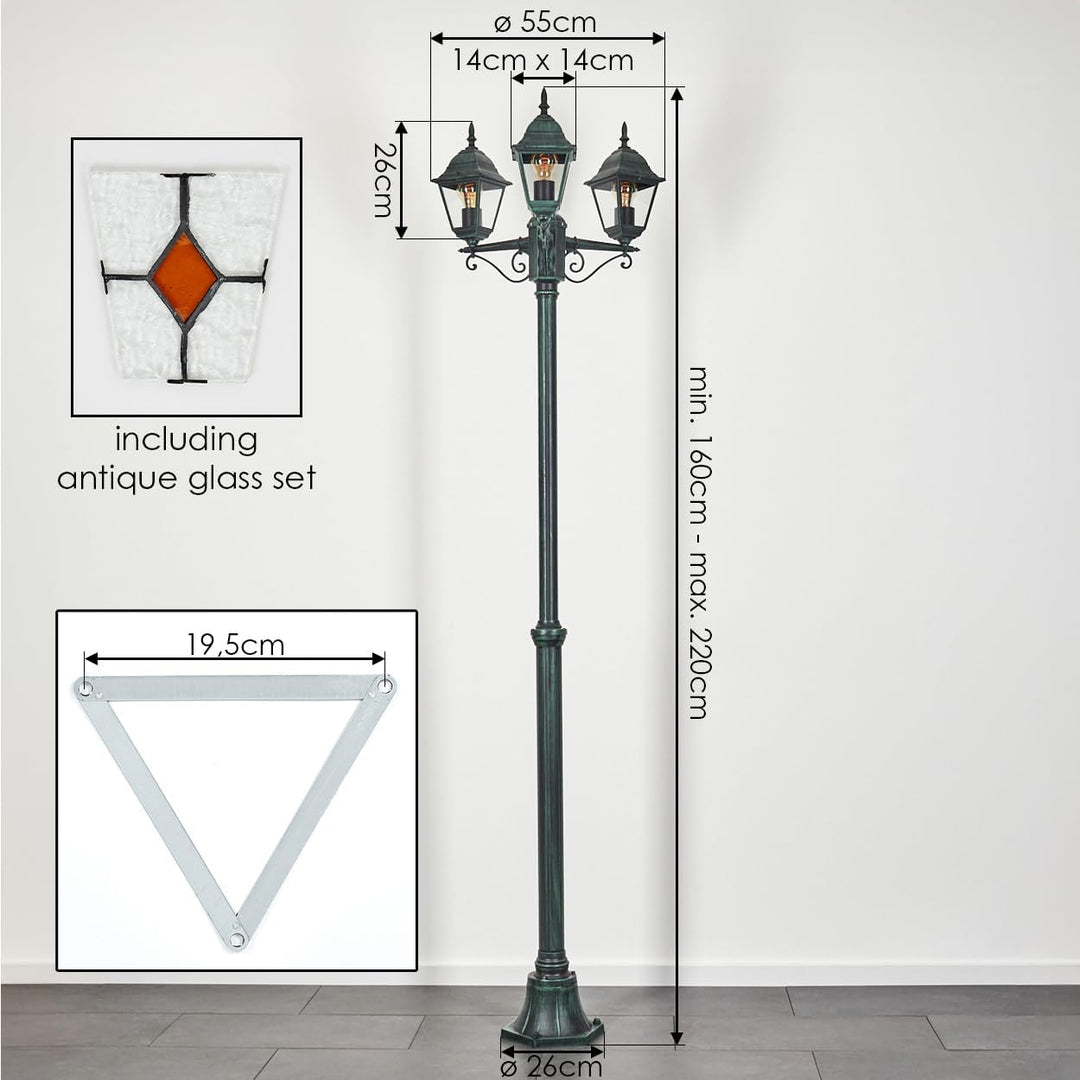 HOFSTEIN Kandelaber Naofe, Aussenwegeleuchte aus Metall/Glas in Grün/Schwarz/Klar/Orange, Wegebeleuc