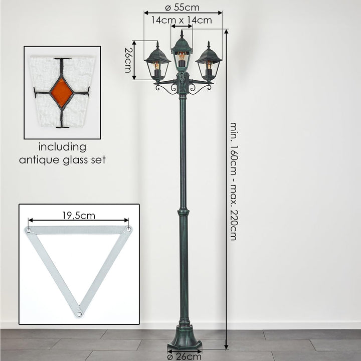 HOFSTEIN Kandelaber Naofe, Aussenwegeleuchte aus Metall/Glas in Grün/Schwarz/Klar/Orange, Wegebeleuc