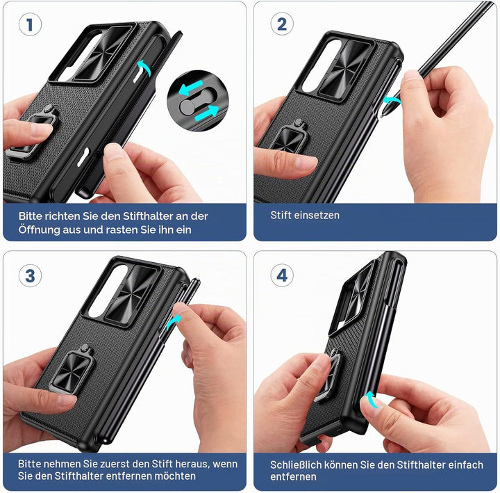 Doeshine Hülle Samsung Galaxy Z Fold 4 mit S Pen Slot &amp; Ständer, Ganzkörper Robuste Handyhülle mit P