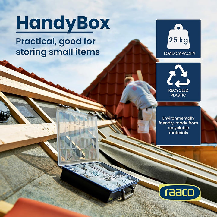 raaco HandyBox 55x4: Sortimentskasten für Werkstatt, Kistenberg mit 4 Sortierkasten für Kleinteile,