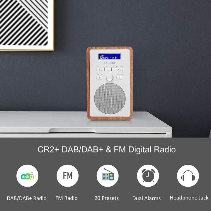 LEMEGA CR2+ DAB/DAB+ Digitalradio,UKW-Digitalradio,DAB-Radio Netzbetrieben,Doppelter Wecker,Küchen-S