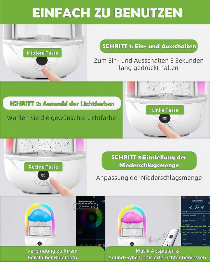 Regenwolken Luftbefeuchter Mit Regenbogenlicht, Weljoy Humidifier Mit Exklusive APP, Luftbefeuchter