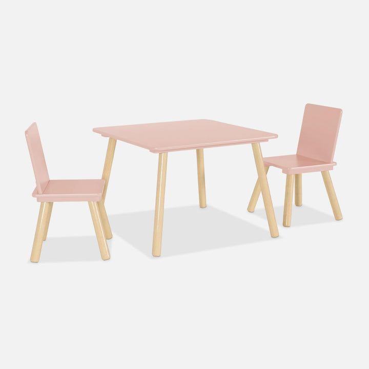 sweeek - Quadratischer Kindertisch mit 2 Stühlen, Beine aus Kiefernholz - Judith Rosa, Rosa