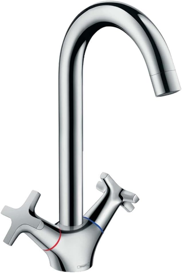 hansgrohe Logis 2-Griff Küchenarmatur, Komfort-Höhe 220mm mit Schwenkauslauf und Kreuzgriffen, Chrom