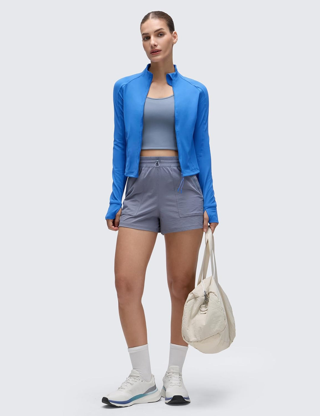 CRZ YOGA Damen Butterluxe Full Zipper Sport Jacke Zip Tasche Crop Running Laufjacke Gym Langarmshirt