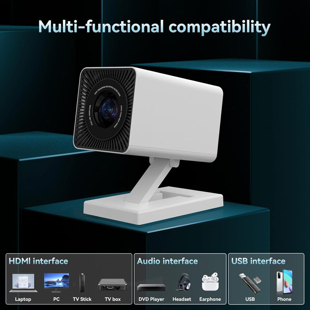 Mini Beamer Unterstützt 4K 1080P, Mini Projektor mit WiFi 6 und Bluetooth 5.4, Tragbarer Projektor m