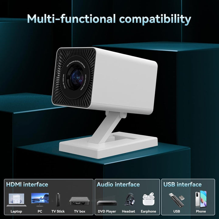 Mini Beamer mit WLAN 6 und Bluetooth, 4K- und 1080p-Unterstützung, Mini Projektor mit automatischer