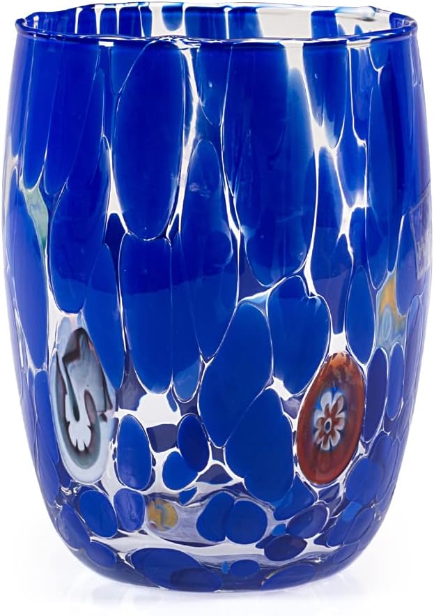 H&h set 6 bicchieri veneziano in vetro decorato multicolore cl 38