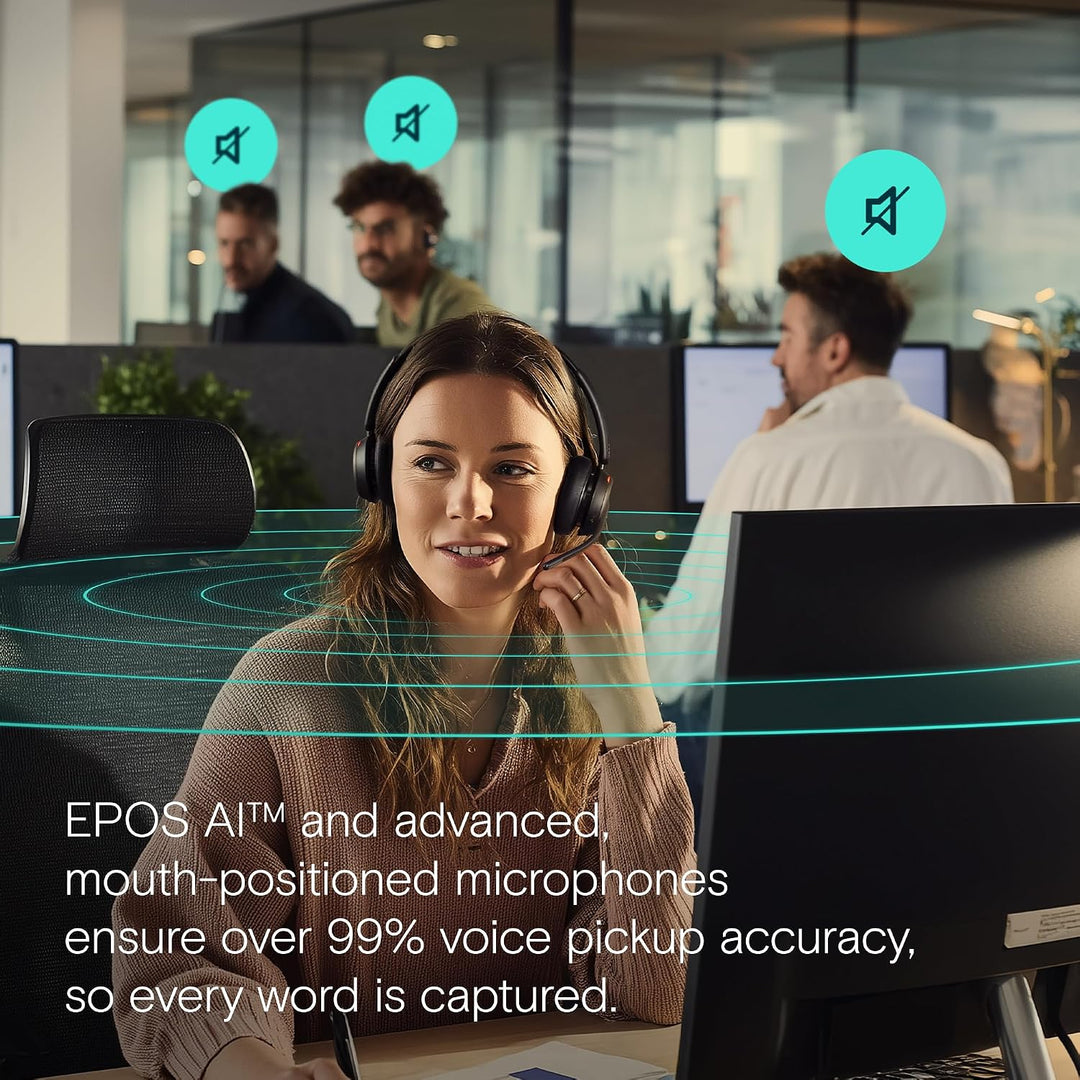 EPOS Impact 1000 MS UC ANC Bluetooth-Headset mit Ladestation und USB-C + USB-A Adapter für PC und Ma