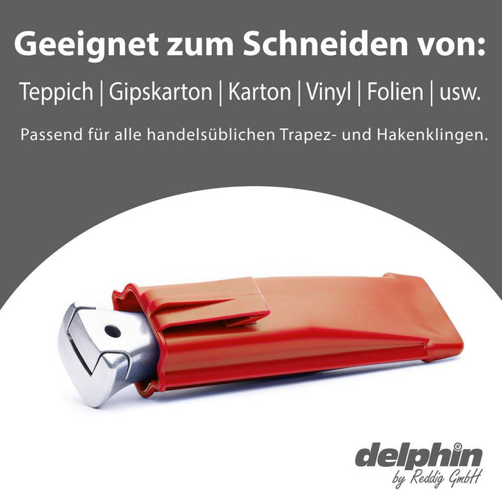 Delphin®-03 Teppichmesser | 1 Hakenklinge | 1 Trapezklinge | Kunststoffköcher