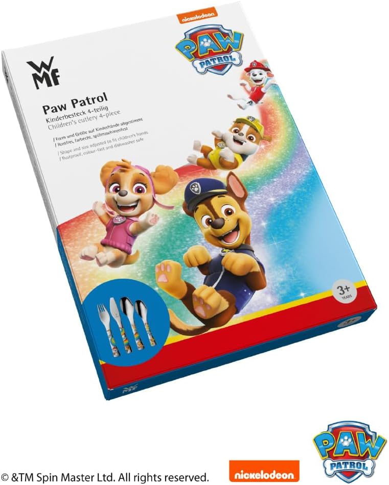 WMF Paw Patrol Kinderbesteck Set 4-teilig, Kinderbesteck Edelstahl, Besteck Kinder ab 3 Jahre, Croma