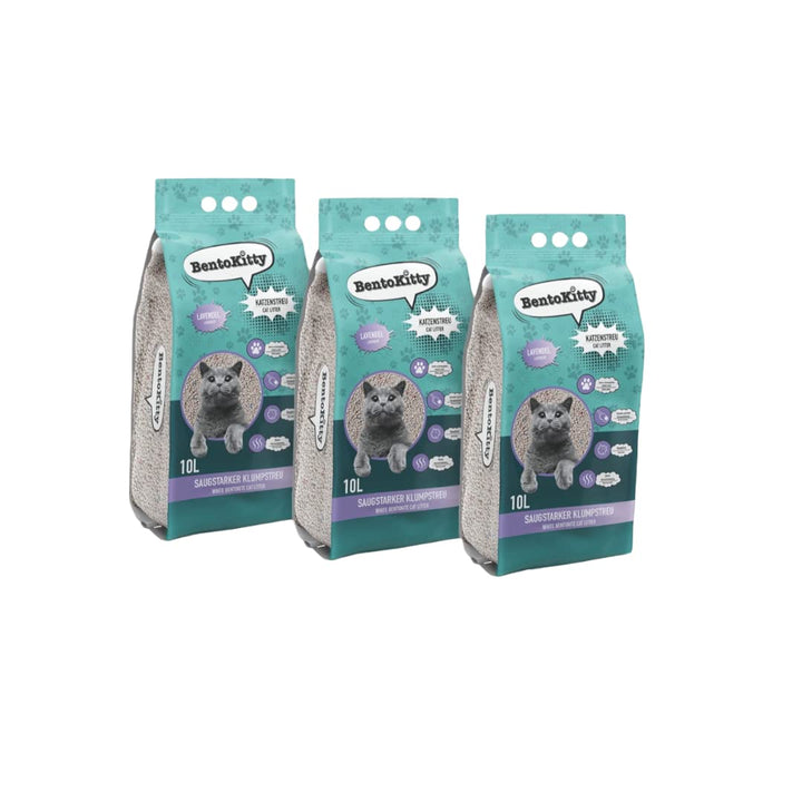 BentoKitty Katzenstreu (30L, 3er Pack) mit Lavendel Duft, Klumpend, weiss, feinkörnig, Klumpstreu au