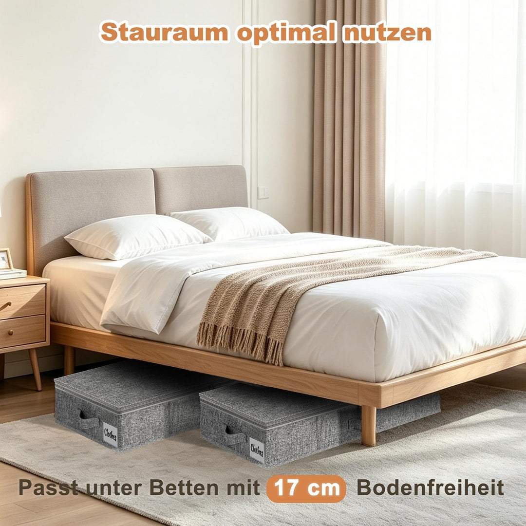 Unterbett Aufbewahrungsbox 17cm mit Deckel, 3 Stück Faltbar 50L Unterbettkommode, Waschbar Kleiderau