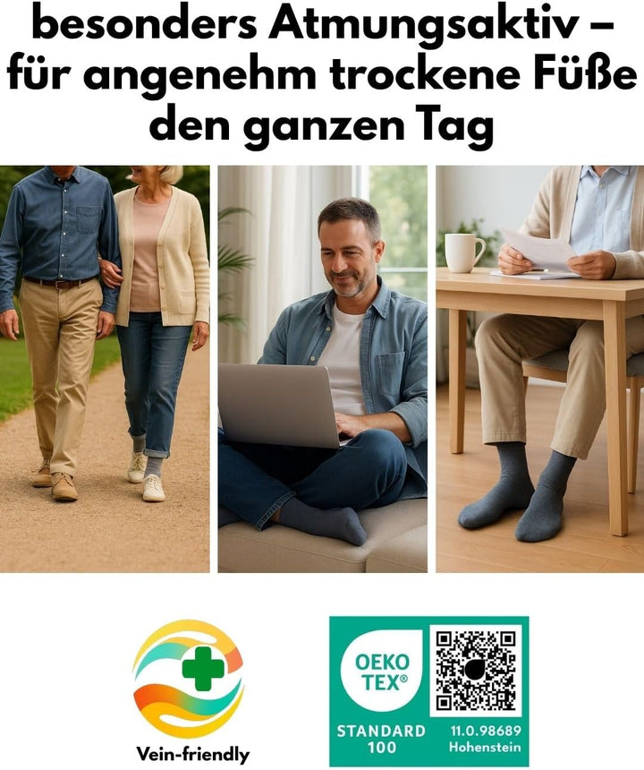 Diabetikersocken ohne Gummi &amp; ohne Naht 97% Baumwolle (6 Paar) Diabetiker Socken mit Komfortbund für