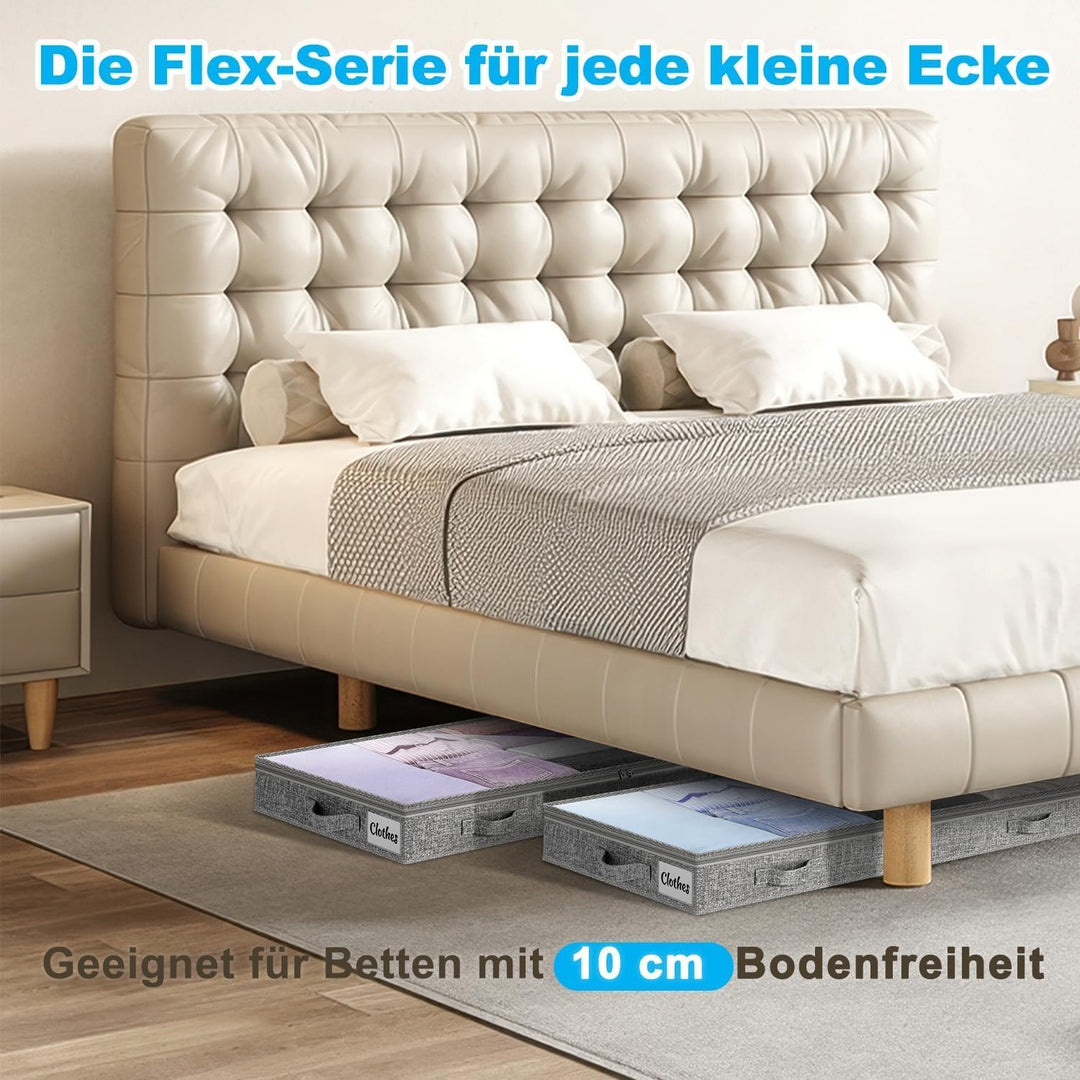 Unterbett Aufbewahrungsbox 2 Stück Unterbettkommode und klarem Deckel, 10cm hoch Kleideraufbewahrung