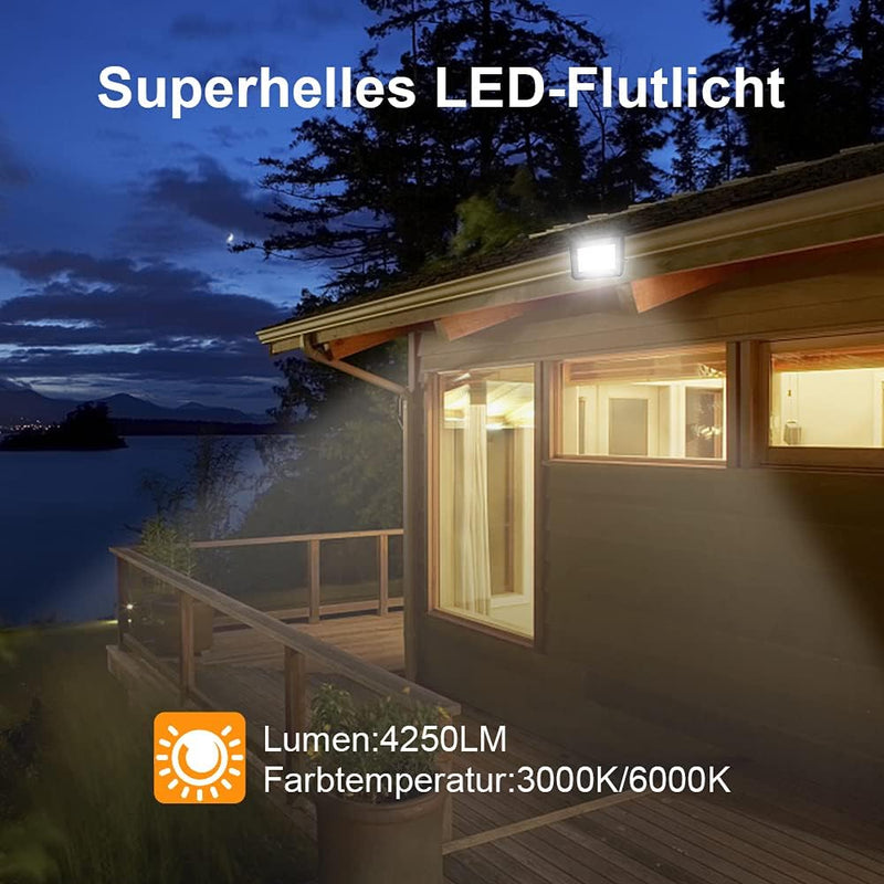 Lospitch 50W LED Strahler, Superhell LED Fluter 3000K Warmweiss, 4250LM LED Scheinwerfer Aussen, IP6