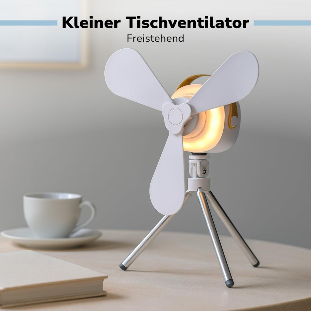 Tischventilator Ventilator USB-C Wiederaufladbar - Leiser Ventilator mit Nachtlicht und Fernbedienun