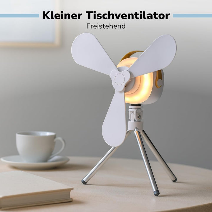 Tischventilator Ventilator USB-C Wiederaufladbar - Leiser Ventilator mit Nachtlicht und Fernbedienun