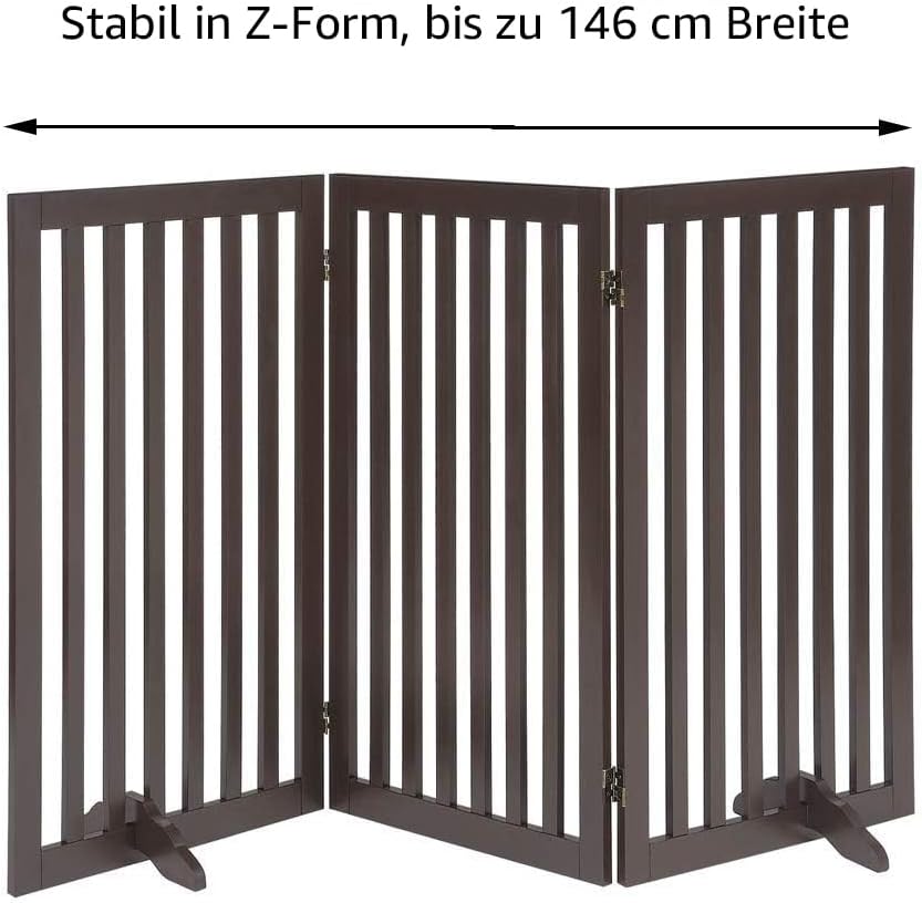unipaws Freistehendes Absperrgitter Hund, Treppenschutzgitter ohne Bohren, Holz Kindergitter Klappba