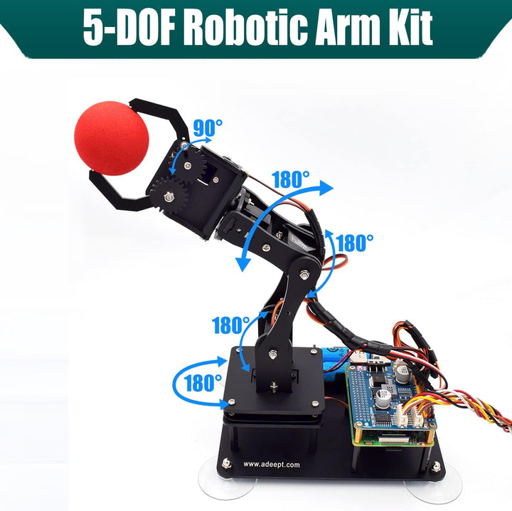 Adeept 5-DOF Roboterarm-Set für Raspberry Pi 4 B 3 B+ B A+, programmierbare DIY-Codierung STEM Educa