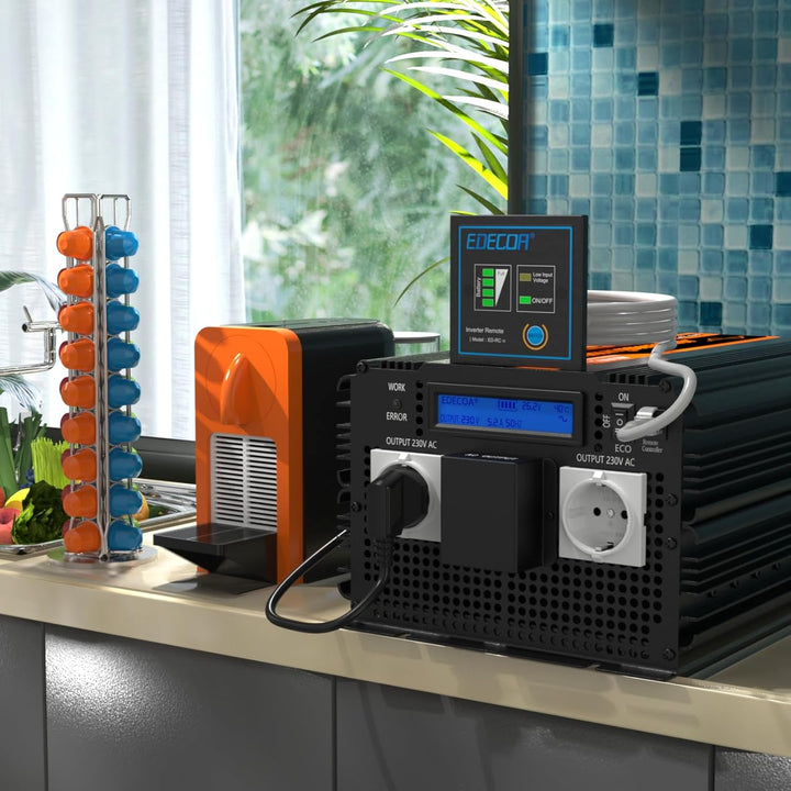 EDECOA Wechselrichter 24v auf 230v Reiner Sinus Spannungswandler 3500w und LCD-Bildschirm mit Fernbe