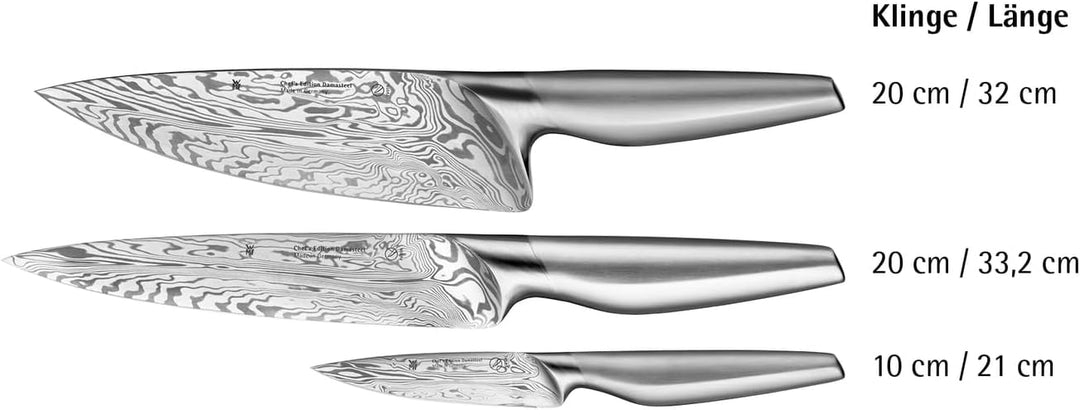 WMF Chef´s Edition Damasteel Messerset 3teilig, Made in Germany, 3 Messer geschmiedet, Küchenmesser,
