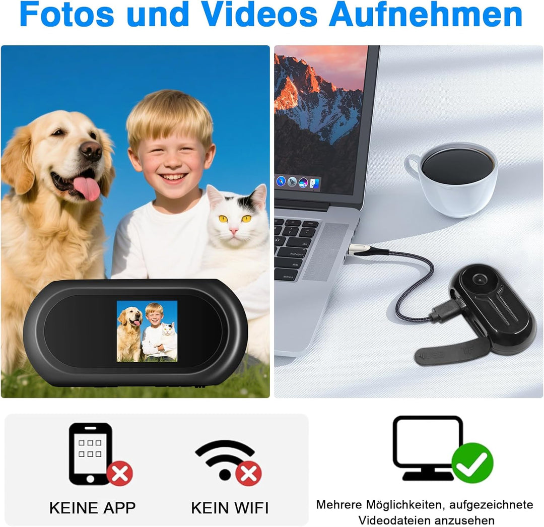 Action Cam, HD 1080P Daumen Körperkamera, 360° Drehbare Sport Action Kamera, 120° Weitwinkel Kleine