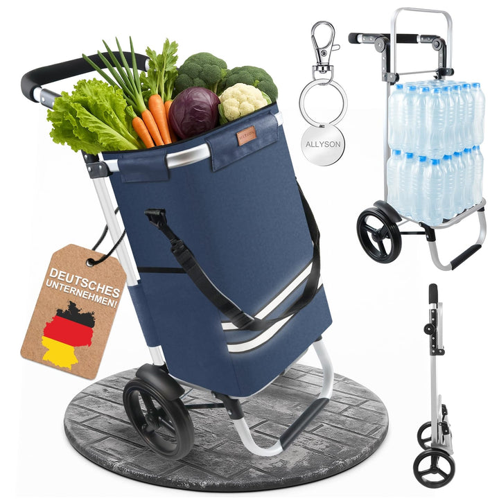 Allyson Einkaufstrolley klappbar mit 56L Kapazität ，3in1 Trolley Sackkarre & Umhängetasche，Einkaufst