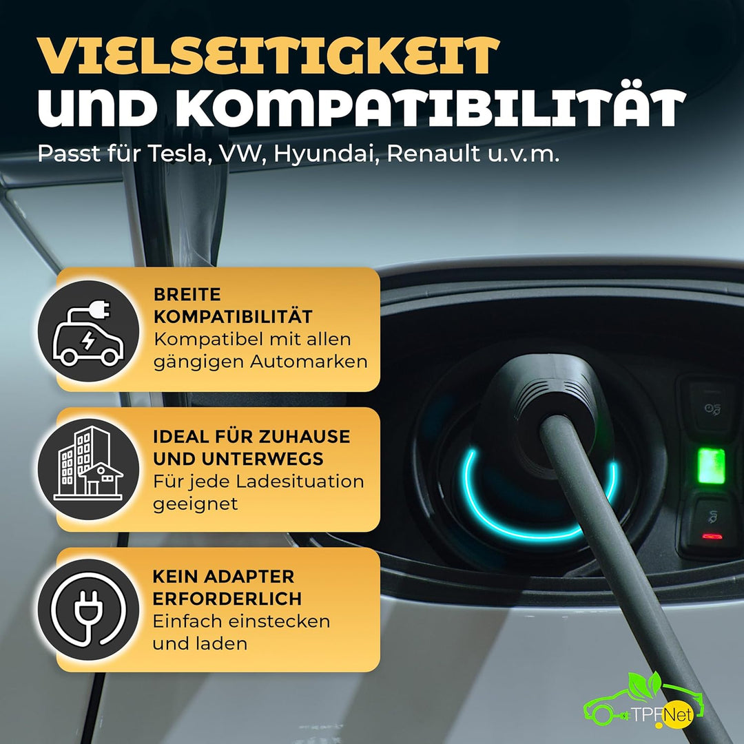 TPFNet Typ 2 Ladekabel 5m – Ladeleistung bis 7.2kW / 32A – Kompatibel mit den meisten Automarken – R