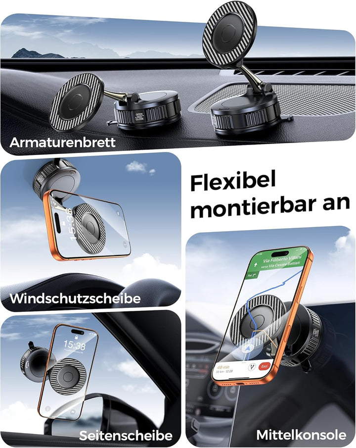 EGV Handyhalterung Auto Magnet – Upgraded Vakuum Saugnapf KFZ Magnethalterung, 360°Drehbar, Kompatib