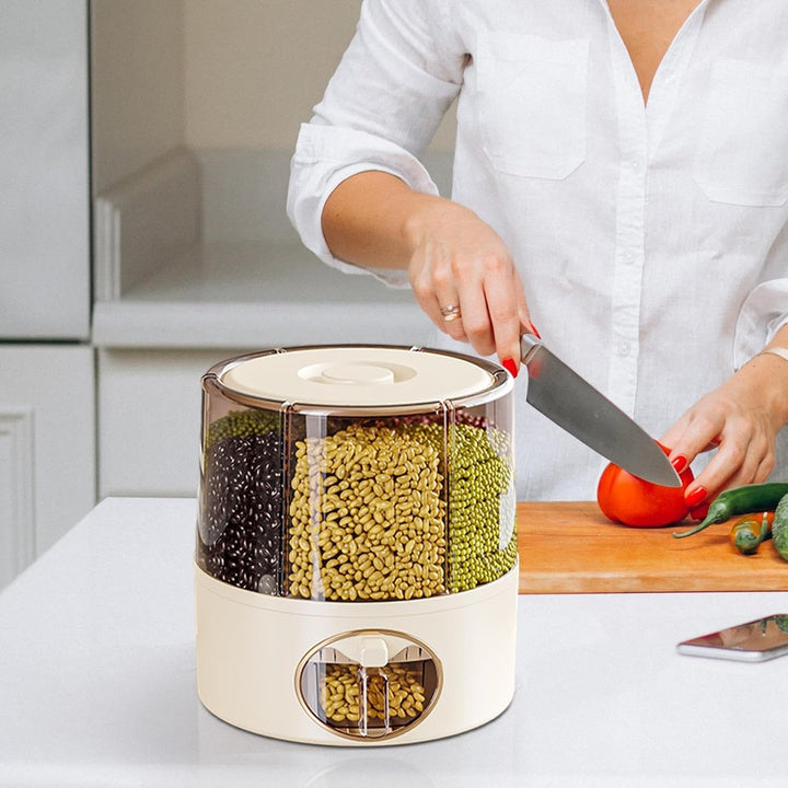 Generisch - 6-Grid Rotating Food Dispenser | Modern Rotating Storage | Multi-Compartment Grain Dispe