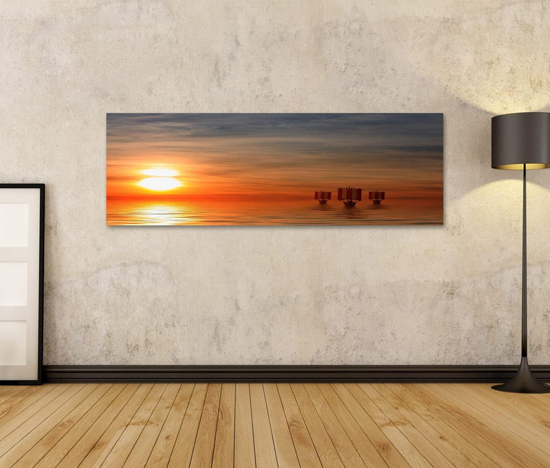 Bild auf Leinwand Wikinger Schiffe Wandbild Poster Kunstdruck Bilder Format: 120x40cm - Panorama, Fo