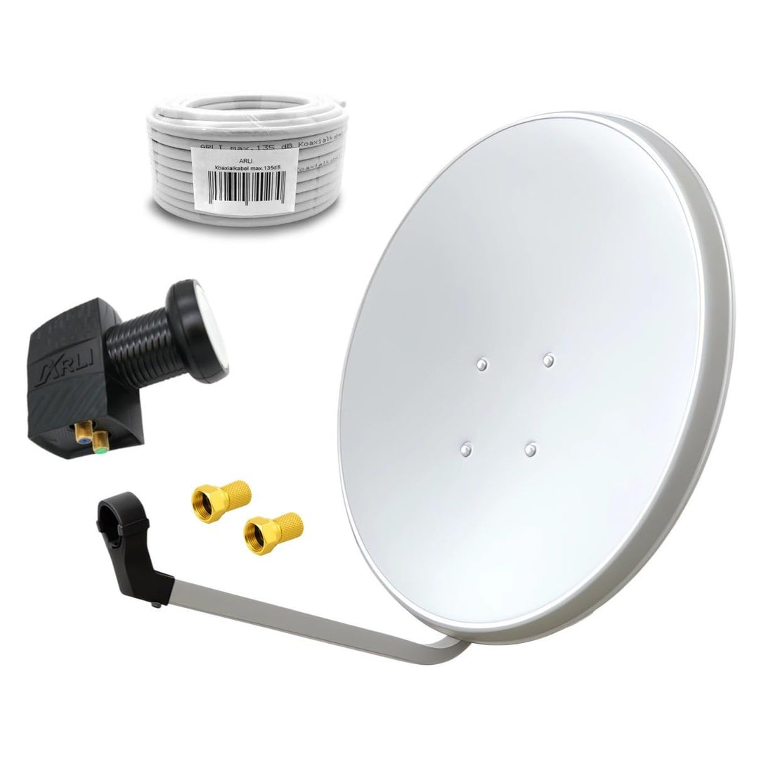 60cm HD Sat Anlage Twin LNB + 15m Koaxialkabel 135dB + 2 F-Stecker Digital 2 Teilnehmer Antenne Weis