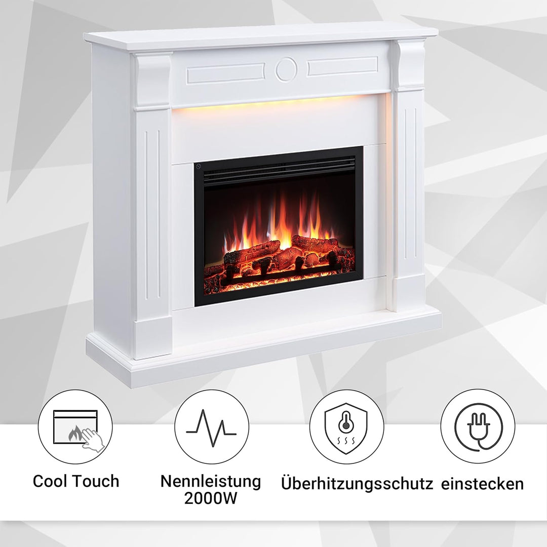 RICHEN Hikaru Elektrokamin - Standkamin mit Heizung bis 2000W, 3D-Flammeneffekt, LED-Beleuchtung, Kn