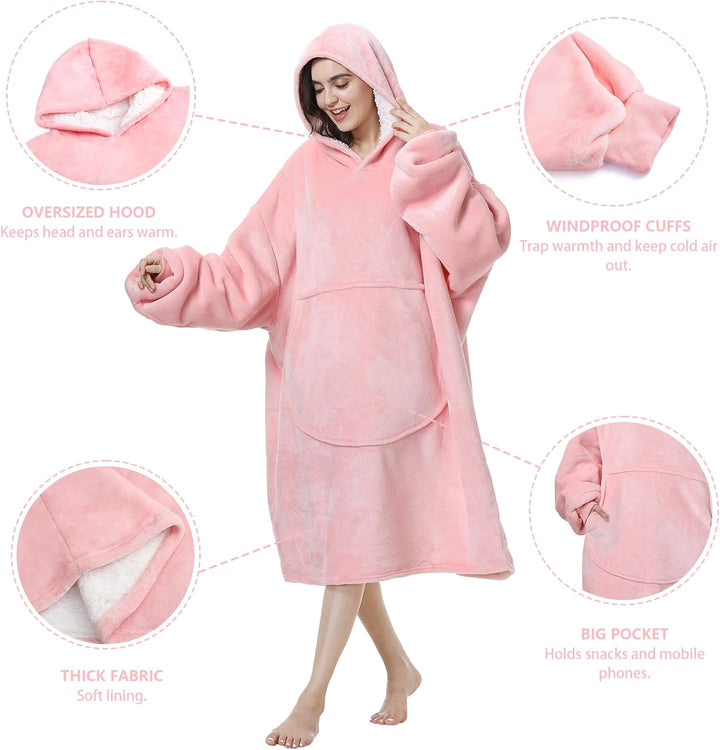 Mokani Kuscheldecke mit Ärmeln und Kapuze Hoodie Decke, Decke mit Ärmeln, Übergrösse Flauschige Flan